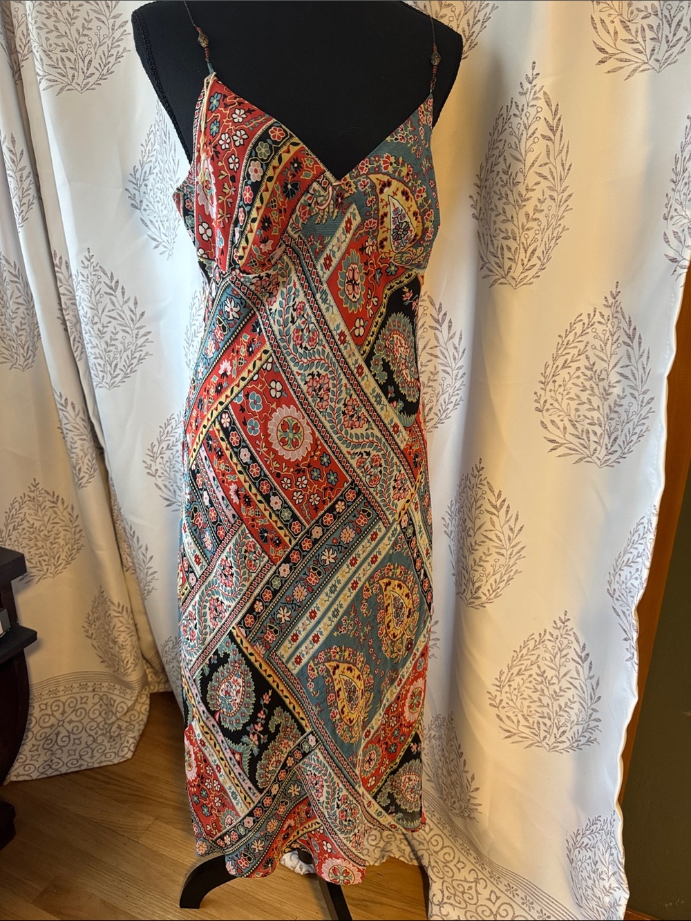 Paisley Slip Maxi Dress in Red and Teal